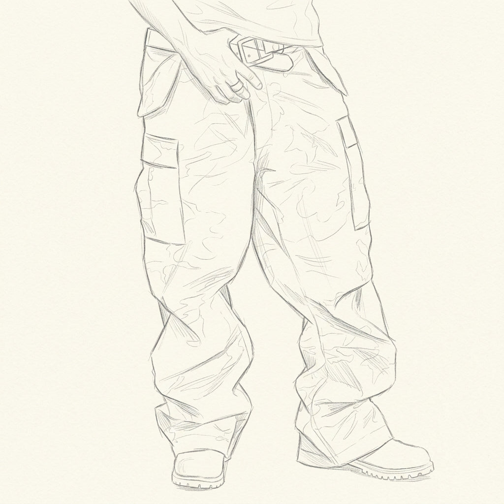 Pure Soulja Camouflage Utility Cargo — pencil study